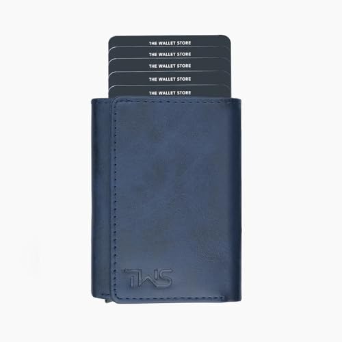 Image of The Wallet Store Maverick RFID Protected Vegan Leather Wallet Cardholder | Pop-up Cardholder | Scan Proof Wallets for Men | Aluminium Case | Up to 8 Cards | Credit & Debit Cardholder (Blue)
