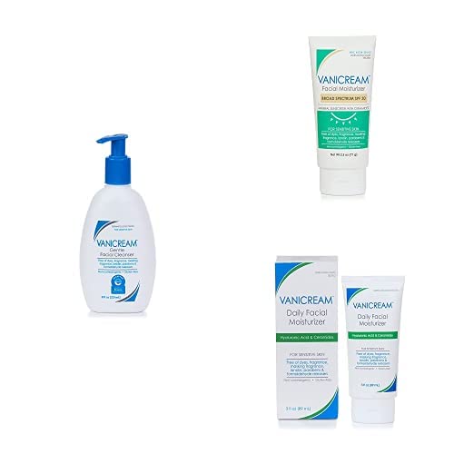 Vanicream Limpiador facial suave con bomba (8 onzas), hidratante facial con SPF (2.5 onzas) y hidratante facial diario (3 onzas)