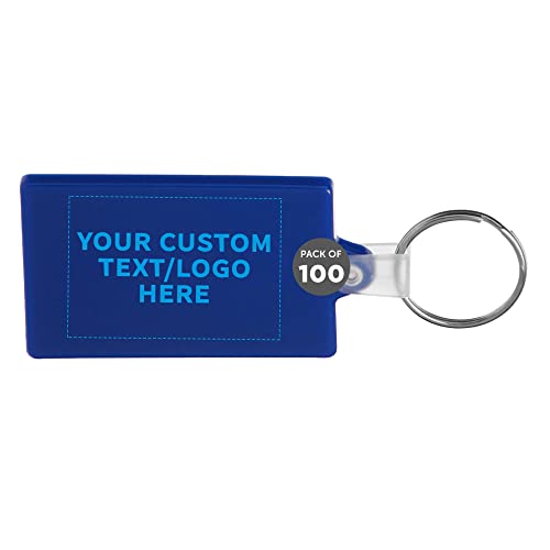 DISCOUNT PROMOS Custom Rectangle Soft Keychains Set of 100, Personalized Bulk Pack - Perfect for Home, Tradeshows, Other Events - Blue