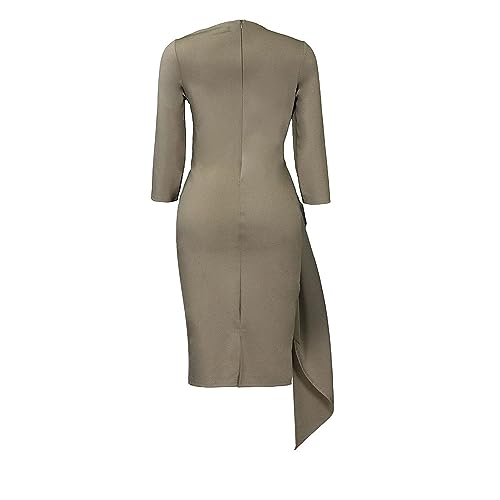 Useagrey Women's Summer Office Dress Three Quarter Sleeves Pleated Tie Plus Size Dress Soulmate Dresses3