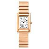Oidea Relojes pequeños de oro para mujer: reloj de pulsera analógico de cuarzo con esfera romana cuadrada vintage para negocios, para mujer, con correa de acero inoxidable, Esfera blanca de oro rosa