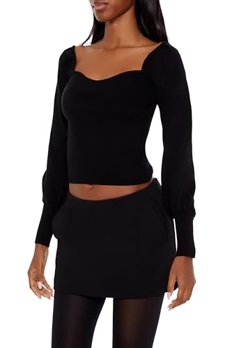 Forever 21 Women's Gigot-Sleeve Sweater-Knit Crop Top4