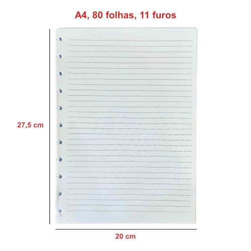 Refil Folha Pautada Grande A4 20x27,5cm 80 Folhas 90g Genérico Compatível Caderno De Disco Smart Int