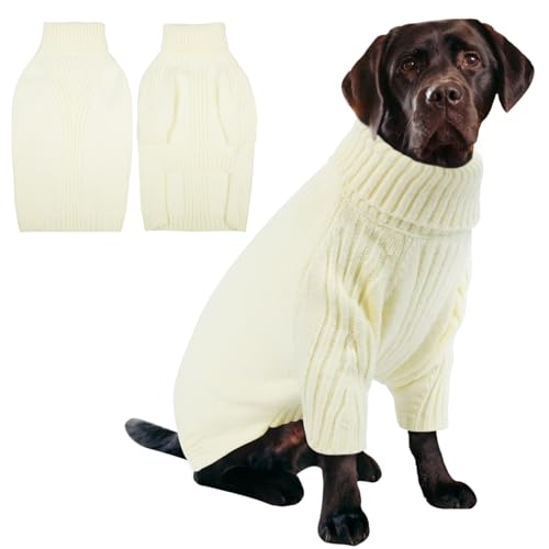 Image of IECOii XXXL Dog Sweater,Warm Dog Sweaters for Extra Large Dogs Girl Boy | Stretchy & Cozy,Turtleneck Knitted Pullover for Pet Wear On Holiday,Easy On Doggy Sweatshirt for Labrador (White,XXXL)