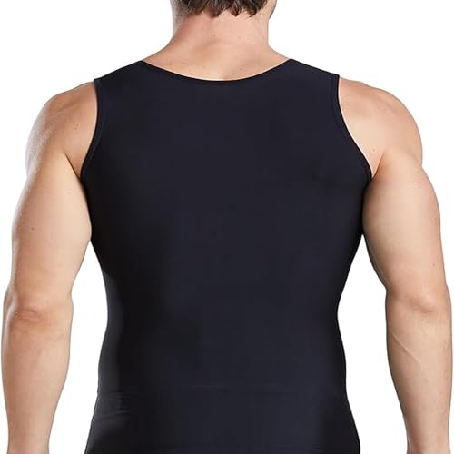 Image of Men's Compression Shirt 2-Pack Slimming Body Shaper Black Undershirt Vest Sleeveless Tummy Control Tank Top for Weight Loss Gym Workout Fitness and Everyday Wear