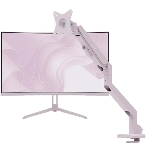 Image of Pixio PXC248WAVE Pink 24 inch 200Hz Refresh Rate FHD 1080p Resolution 1500R Curve Fast VA Panel 1ms GTG Response Time HDR Curved Gaming Monitor and PS1S Wave Pink Single Monitor Arm - Fits up to 32 in