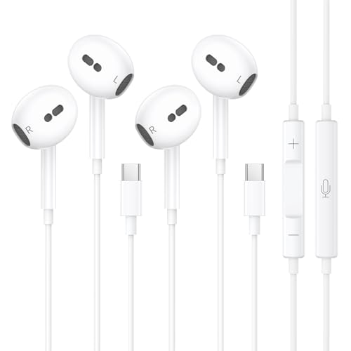 2 Pack Auriculares USB C,In Ear Auriculares Tipo C con Micrófono Control de Volumen de Llamadas Compatible con Samsung S25/S24/S23/S22/S21/iPhone 17/16/15,iPad Pro/Air,Pixel Dispositivo USB C
