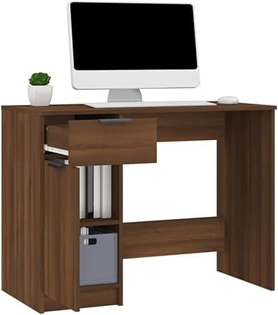 Image of Lakdi The Furniture Home and Office Computer Desk with 1 Door 1 Drawer and Storage, Taptop Table & Writing Desk Brown Oak in Pre-Laminated Particle Board - 121534270