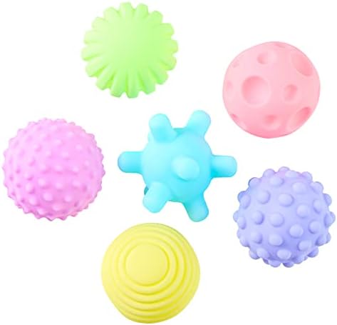 Tamu style Puppy Chew Toys for Teething, 6 Pack, Soft Colorful Vinyl, Fun Ball Shapes, Mentally Stimulating Shapes and Audible Squeaker, Promotes Active, Healthy Play and Even Float in Water