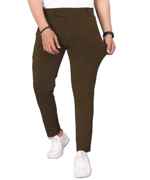 Image of Men's Regular Fit Formal Stretchable Trousers with Expandable Waist - Skin Friendly Lightweight Daily Use