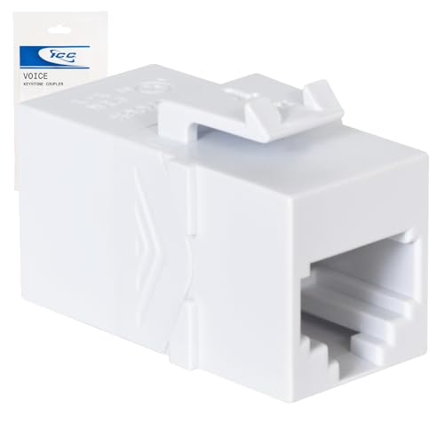 ICC RJ12 Inline Keystone Coupler, 6P6C Female-to-Female Jack, Pin 1-to-6 Voice Connector for RJ11/12, Snap-in Phone Line Module, UL Listed, White, Single