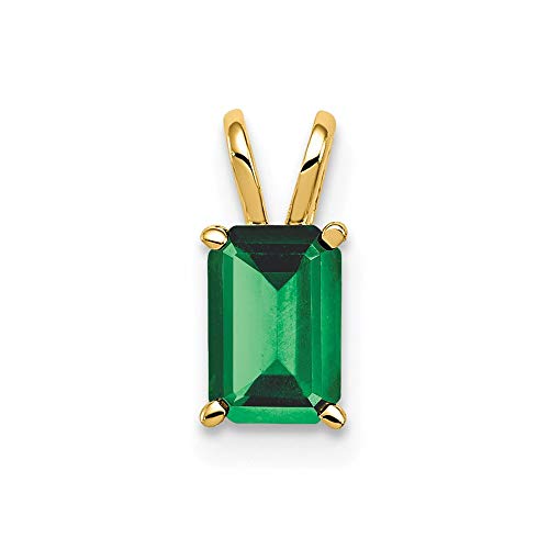 Solid 14k Yellow Gold 6x4mm Emerald Cut Emerald Pendant Charm