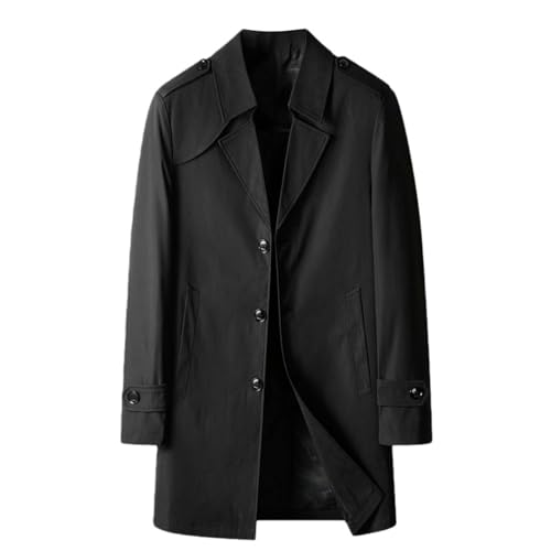 Trench long homme noir mi-saison coupe droite boutonné pour une allure élégante en taille L