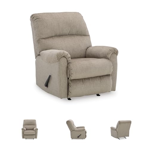 Image of Signature Design by Ashley Stonemeade Rocker Recliner Chair, Manual Reclining Motion, Comfortable Cushions, Soft Taupe Chenille Fabric, Compact Design for Living Room, Nursery, and Office