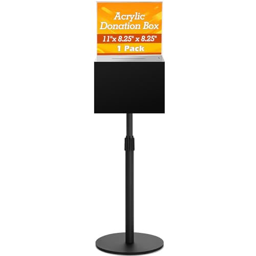 DoubleFill 1 Pack Black Suggestion Donation Box with Lock and Key 11x 8.25x 8.25 Inches Acrylic Offering Raffle Box with Stand Slot for Office Charity Church Collection