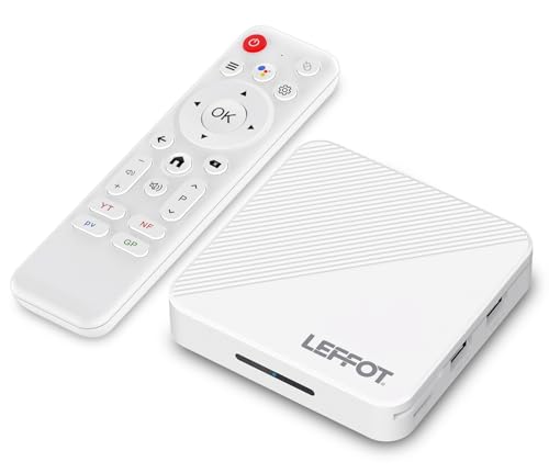 LEFFOT Android 14 TV Box, 2GB RAM + 16GB ROM, H313 4K Ultra HD TV Streaming Box, Decodificador TV con HDR10, Control de Voz, 2.4G y 5G WiFi 6, 100M Ethernet, BT 5.4, USB 3.0, RK3518 Quad-Core A53