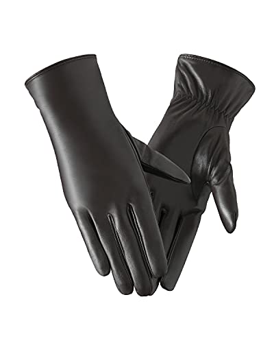 FEIQIAOSH Winter Leather Gloves for Women, Cashmere Lined Touchscreen Gloves for Texting, Premium Soft Sheepskin Warm Glove