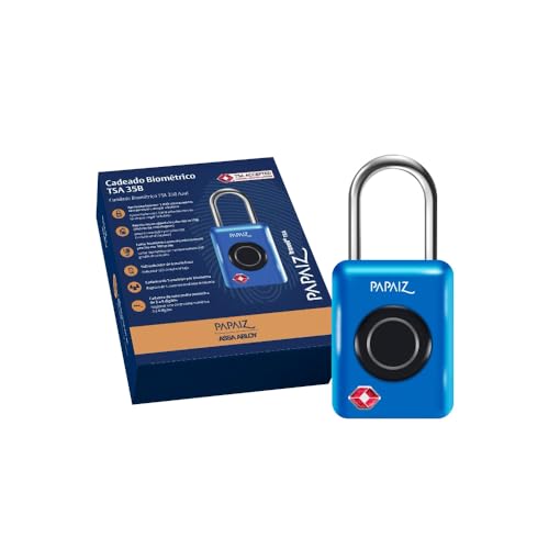 Cadeado TSA Digital 35B Azul com Biometria e Senha Numerica, Papaiz