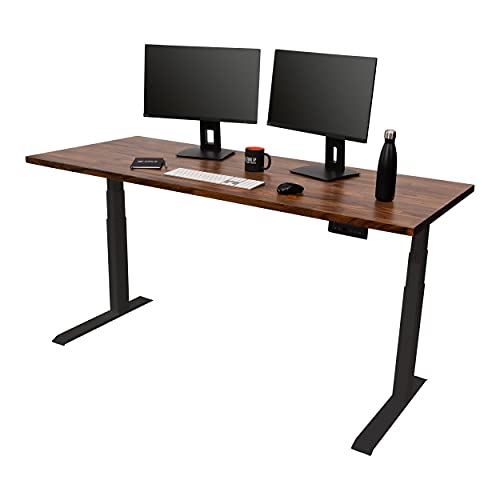 Image of Stand Up Desk Store Solid Wood Top Electric Adjustable Height Standing Desk with Programmable Memory (Black Frame /Solid Walnut Top, 71 inch Wide)