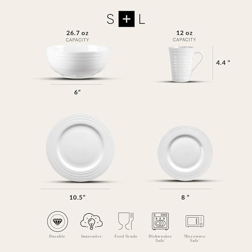 Stone Lain BLB0186 Bone China Round Swirl Design 16 Piece Dinnerware Set, Service for 4, White by Stone Lain - Image 2