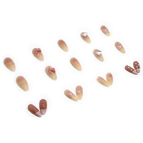 Imsohot Medium Stiletto Press On Nails Almond Glossy Fake Nails Nude 3D Diamond False Nails With Designs Acrylic Glue On Nails For Women And Girls #TOP3