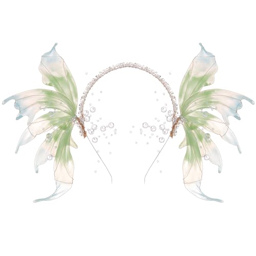 RENEMEGO Renaissance Elf Fairy Crown - Green Butterfly...