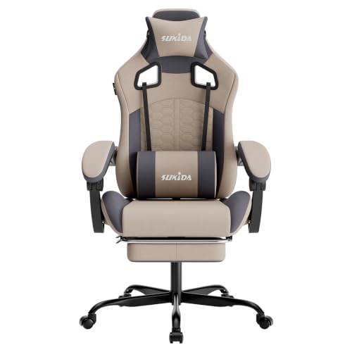 SUKIDA Ergonomic Gaming Chair for Adult Comfortable Desk Chair with Massage Comfy Headrest and Lumbar Support Pc Office chairs with Footrest Height Adjustable Rotating Task Chairs