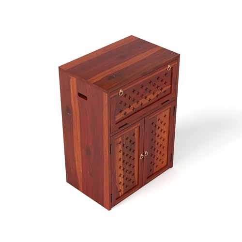 Image of Solid Wooden Inverter Battery Cabinet | Single Battery Box | Wooden Inverter Battery Cabinet | Battery Box | Sheesham Wood, Standard (Honey Finish)