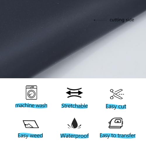 Image of guangyintong Reflective Black Heat Transfer Vinyl HTV Rolls, 12 inch x 8ft Reflective Iron on Vinyl for T-Shirts, Black HTV Vinyl for All Cutter Machine Easy to Cut & Weed for HTV DIY Design