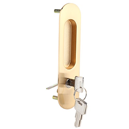 Sliding Door Lock Aluminum Alloy Safety Door Lock with 3 Keys for Bathroom Closet Kitchen Balcony(Gold)