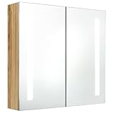 vidaXL Modern LED Bathroom Mirror Cabinet with Oak Finish, Wall Mounted, Energy-Efficient Light, Three Shelves, Quality MDF Construction, 24.4'x5.5'x23.6'