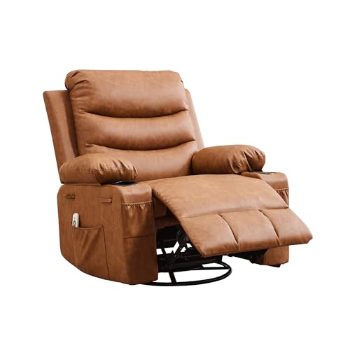 PrecisionAuto Oversized 360° Swivel Rocking Recliner Chair with Massage & Heat, Manual Glider with Cup Holders, Comfortable Accent Lounge Chair for Adults, Nursery, Bedroom, RV, Living Room