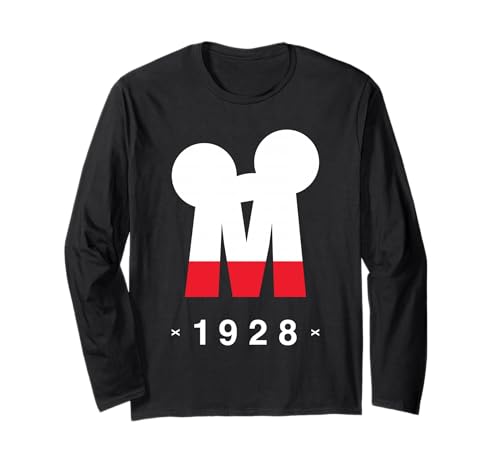 T-shirt Mickey Mouse Disney 1928 à manches longues pour adulte en coton noir