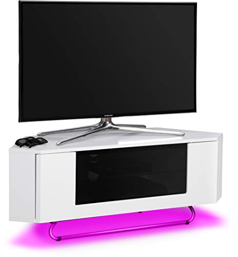 Centurion Supports Hampshire Corner-Friendly Blanc Brillant avec Faisceau de Contraste Noir à Distance Porte Compatible avec écran Plat 26-50