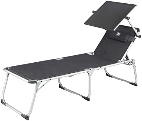 Timber Ridge Garden Foldable Sun Lounger, High Tall Sunbed with 6-Position Adjustable Backrest Padded Headrest Sunshade, Sun Loungers for Garden Outdoor Camping Beach Patio, Load 120 kg