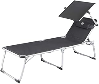 Timber Ridge Garden Foldable Sun Lounger, High Tall Sunbed with 6-Position Adjustable Backrest Padded Headrest Sunshade, Sun Loungers for Garden Outdoor Camping Beach Patio, Load 120 kg