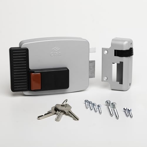 CISA - Cerradura eléctrica para aplicar 111611701N7 – Cerradura electromagnética CISA de acero pintado con botón interior – Cerradura eléctrica exterior 70 ajustable – mano derecha