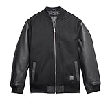 Grafik: Filzapplikation HARLEY-DAVIDSON Herren Freizeitjacke Varsity Jacket Lederjacke Biker Motorradjacke aus Leder Männer Vintage Leather, L, Schwarz