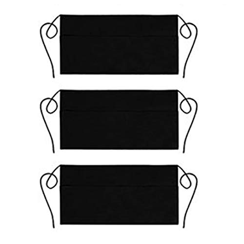 SODIAL 3 Pack 3 Pockets Cotton Waitress Waist Apron, Server Waist Aprons - Professional Waitress Kitchen Restaurant Half Apron