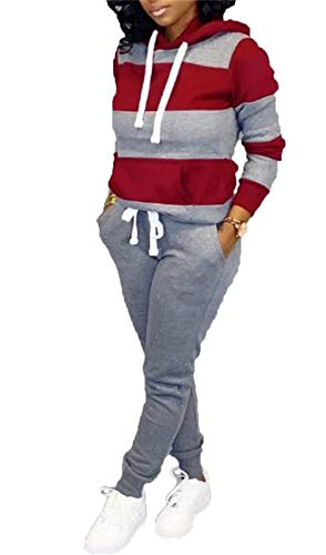 Women's 2 Piece Outfits - Stripe Patchwork Sweatsuits Long Sleeve Sweatshirt Skinny Long Pants Tracksuit Set