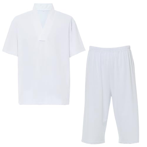 GRACEART Men's Japanese Kimono Underwear 1 Set (Hadajuban Shirt with Collar/Steteko Pants)2