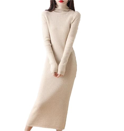 Robe en laine pour femme tricot haut de gamme à col roulé pull long d'hiver
