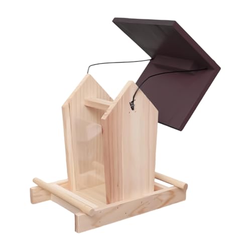 Wooden Bird Feeder – Standing Pole Treat Bowl | Outdoor Birds House Feeder with Top Rope Hanger for Balcony, Patio, Garden, Backyard & Fence Pet Lover Bird Watching, Viewing & Feeding Small Wild Birds