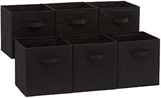 Amazon Basics Collapsible Fabric Storage Cubes Organizer with Handles, 10.5"x10.5"x11", Black - Pack of 6