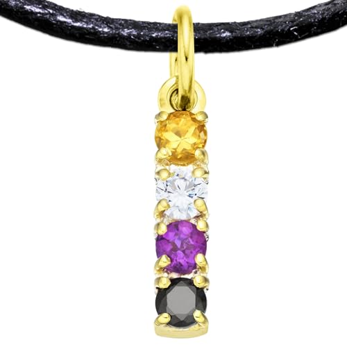 NonBinary/Nicht Binär Schmuck Anhänger mit Halsband, Handgefertigter LGBTQ Charm mit echten Edelsteinen aus Silber 925 mit Moissanite und Amethyst PRIDE (Silber Vergoldet, Non-Binary Schmuck)