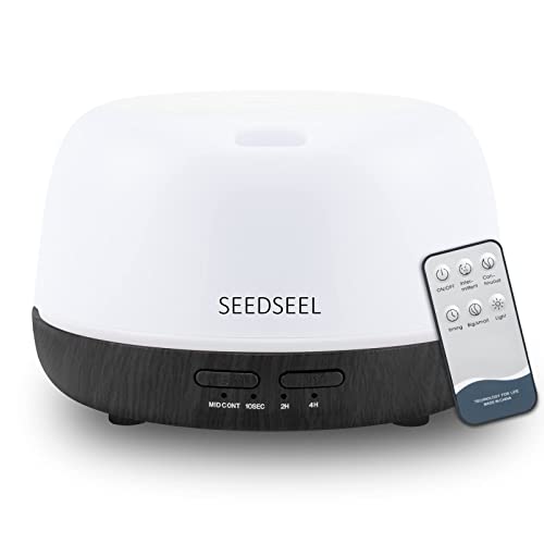 SEEDSEEL 300ML Essential Oil Diffuser, Cool Mist Aromatherapy Air Diffuser with Remote Control, USB-C Power Cord, 4 Timers and 7 Color LED Color Changing Light for Small Room, Bedroom, Home