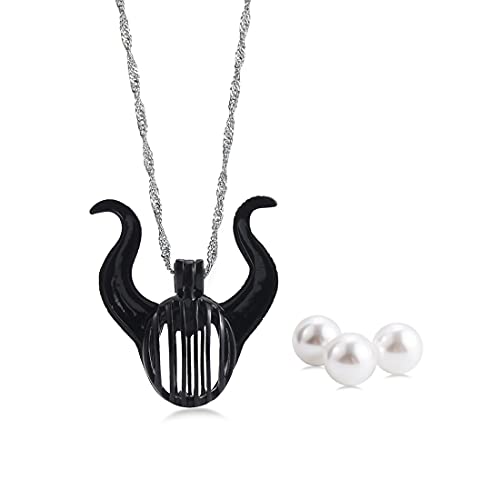 Suu Villain Jewelry Maleficent Necklace Women Girls Locket Necklace Maleficent Horn Pearl Cage Pendant Black Necklace Villain Gift #TOP4