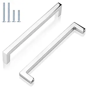 GOBEKOR 20 Pack Cabinet Handles Polished Chrome 6-1/4in(160mm) Hole Center Solid Square Bar Kitchen Handles Chrome Drawer Pulls Cabinet Hardware