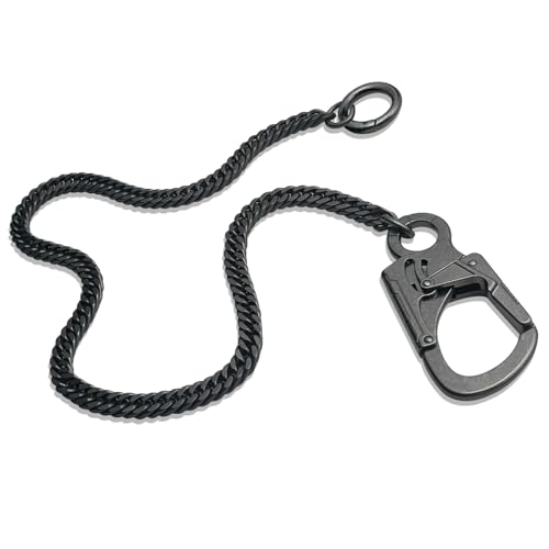 Ahiller Men's Heavy Duty Wallet Chain - 25" Stainless Steel Key Chain with Alloy Carabiner & Double Lock, for Biker Punk Style Accessories.(YK-Gunmetal-JR-1P)