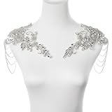 White Pair Beaded Rhinestones Applique Embellishment for Clothes,Epaulettes Shoulder Patches Sew-on Diamond Sequin Applique for Wedding Dress DIY Accessories